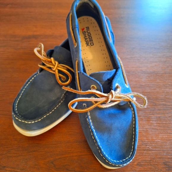 Rugged Shark Other - Tan and Blue Suede Boat Shoes with Moccasin Stitching Size 11.5